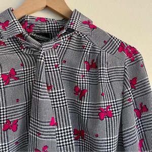 Bow Houndstooth Blouse and Skirt Set